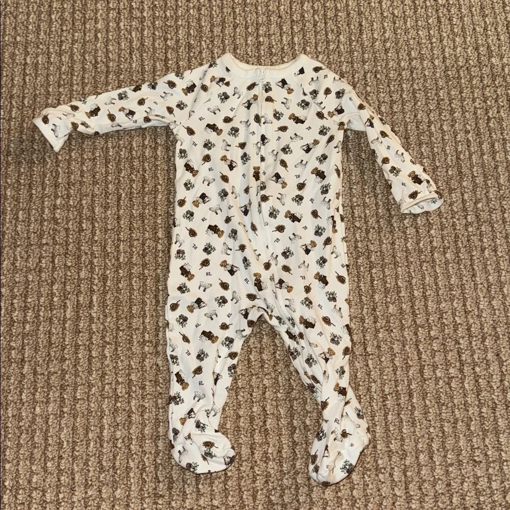 Ralph Lauren White Baby Onesie with Animal Design